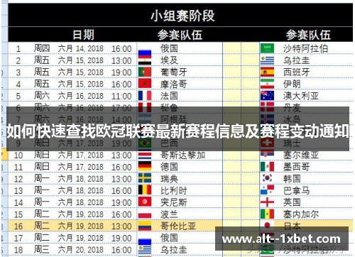 如何快速查找欧冠联赛最新赛程信息及赛程变动通知